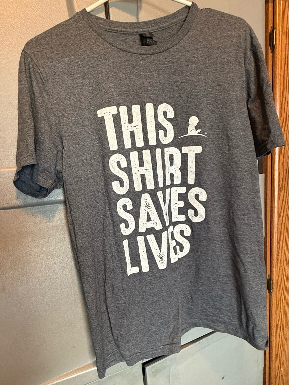 Gildan Gray Graphic Tee - White "This Shirt Saves Lives"